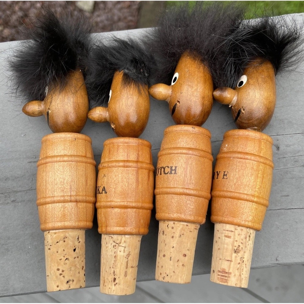 Vintage Liquor Cork Stoppers Wooden Men Barware MCM Funny Novelty Unused - Picture 8 of 12